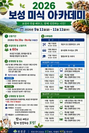 보성군, ‘2026 보성 미식 아카데미’ 참여자 모집